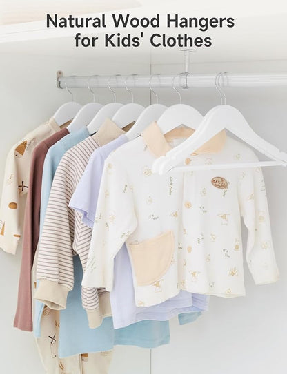 StorageWorks Baby Hangers 20 Pack, Maple Wood Clothes Organizer for Toddler, Kids Wooden Hanger with Pant Bar for Closet, White