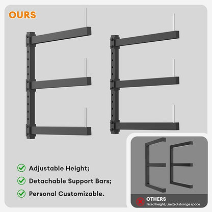 Lumber Storage Rack Wall Mount - Wood Storage Racks Heavy Duty Metal Shelf Wall Mount Wood Organizer Racks for Shed, Workshop, Garage, Basement, Wall Storage Racks - Indoor & Outdoor Use