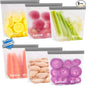 Lerine 6 Pack Reusable Gallon Freezer Bags Stand-Up Dishwasher Safe, BPA-Free Reusable Gallon Bags, Leakproof Food Storage Bags for Meat Vegetables Bread Travel (Gray, 6Gallon)