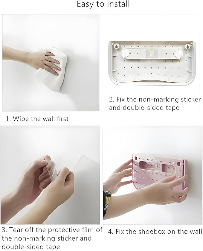4Pcs Wall Mounted Shoes Rack, Foldable Hanging Shoe Rack Organizer Shoe Storage for Slippers, High Heel, Leather Shoes, Sneaker, Sandal(White)