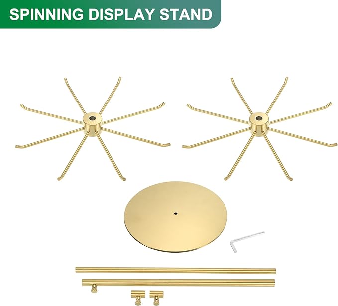 uxcell Keychain Display Stand, 1Pcs - Metal 2-layer Rotating Jewelry Display Stand with 8 Hook, Adjustable Display Rack for Necklace Craft Shows (Gold)