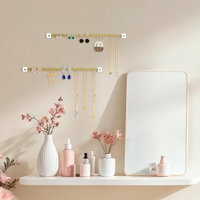 Earring Organizer Wall Mounted 2 Pack Earring Holder Hanging Jewelry Organizer Display for Stud/Hoop/Dangle Earring Necklace Bracelet Ring