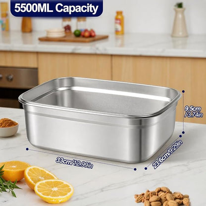 QCQHDU Stainless Steel Food Storage Containers, 5500 ML/ 186 oz / 23 Cup Large Food Storage Meal Prep Containers with Airtight Lids for Roasting Turkey, Chicken, Baking Casserole, Fruits, Party