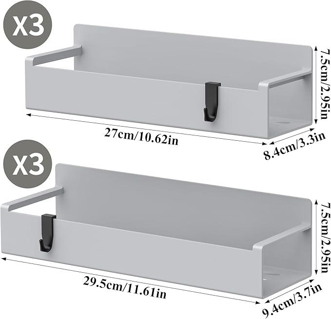 HuggieGems 6 Pack Magnetic Spice Rack Organizer for Refrigerator and Oven, Light Gray Fridge Organizers and Storage for Kitchen