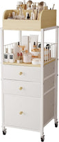 Makeup Organizer Cart with Drawers, Make up Organizers for Vanity, Floor Skincare Organizers- for Cosmetics, Nail Polish, Art Supply, Bathroom Vanity Desktop Organizer (White)