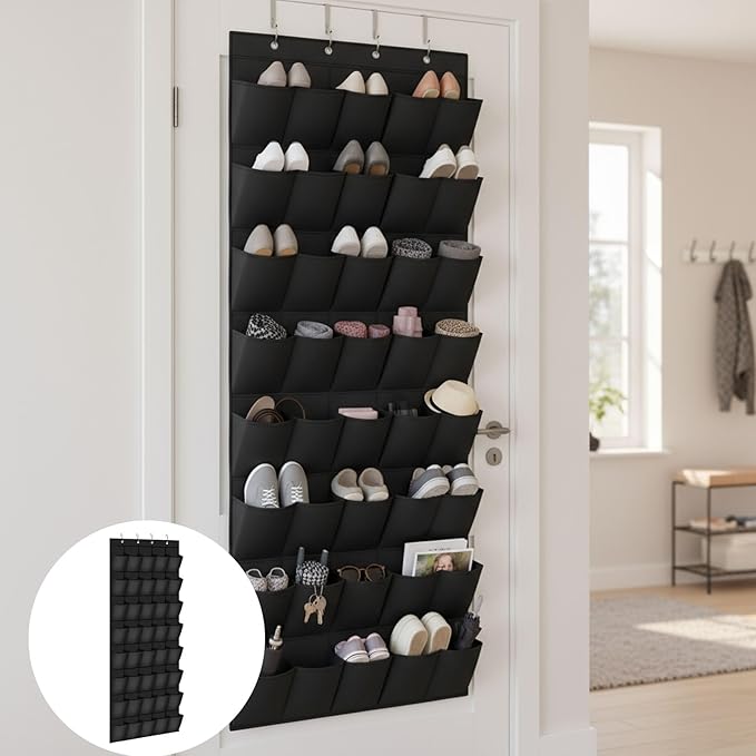 Over the Door Shoe Organizer for Bedroom Door with Multiple Pockets - Hanging Shoe Storage Bag Caddy