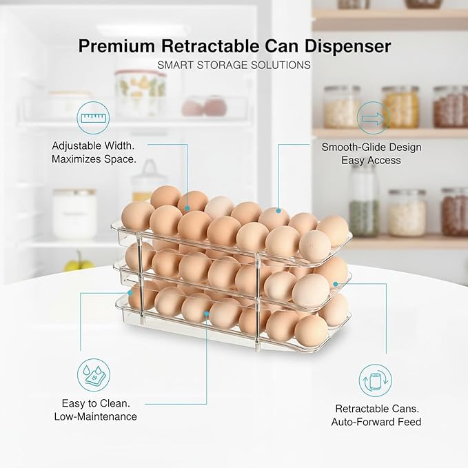 Retractable Can Organizer, Adjustable Width Sliding Dispenser for Refrigerator & Pantry, Clear Plastic Storage Rack for Soda Cans and Bottles (1 PC)
