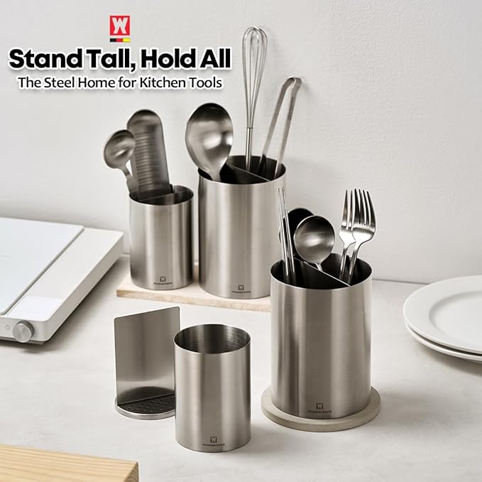 WAGENSTEIGER Stainless Steel Utensil Holder, SUS304 Rust-Resistant Metal Organizer for Kitchen Tools, Cutlery & Flatware, Countertop Storage for Utensils, Toothbrushes & More (110 x 150mm (Tall))