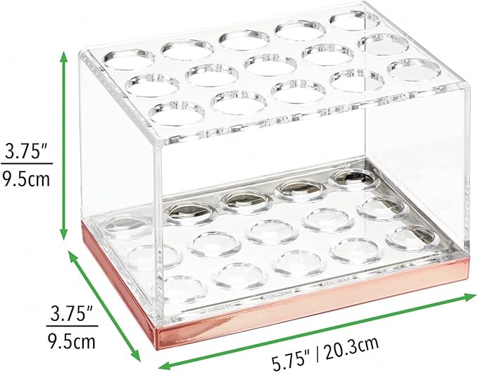 mDesign Plastic Makeup Brush Storage Organizer with 15 Slots for Bathroom Countertop, Vanity to Hold Eye/Lip Pencils, Lip Gloss, Liners, Lipstick - Clear/Rose Gold