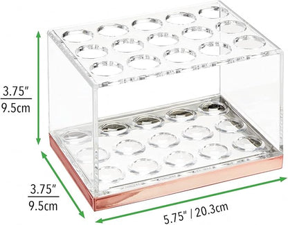 mDesign Plastic Makeup Brush Storage Organizer with 15 Slots for Bathroom Countertop, Vanity to Hold Eye/Lip Pencils, Lip Gloss, Liners, Lipstick - Clear/Rose Gold