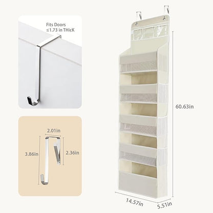 Over the Door Organizer, Door Storage Organizer with Large Capacity Pockets, Hanging Shelves for Bedroom, Closet, Dorm, Pantry (Beige, 6-Tier)