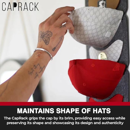 CT Design CapRack The Original Hat Organizer for Baseball Caps, Hat Rack for Wall & Storage Solution, Snapback and Fitted Holder Display, No Assembly Cap Organizer