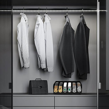 GTI Belt Organizer, 6 Compartments Belt Organizer for Closet and Drawer, Bamboo Display Case for Tie and Belt, Belt Storage Organizer for Men Women (Black)