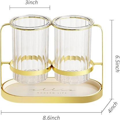 Utensils Silverware Holder with Metal Bracket, Cutlery Caddy, Flatware Spoon Fork Knife Tabletop Organizer for Party Kitchen Dining Room - Gold