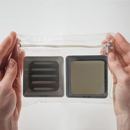 Travel Soap Container with Draining Layer, Square Soap Dish Bar Soap Holder for Shower with Lid Soapbox Bathroom Soap Dishes fit Dr Squatch Bars for Traveling Vonpri (Transparent Black)