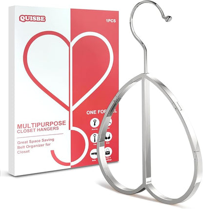 Love Shape Multipurpose Closet Hangers-Tie and Belt Hanger for Closet- Ideal for Storing Belts, Ties, Scarfs, Baseball Hats, Purses & More- Great Space Saving Belt Organizer for Wardrobe - Silvery