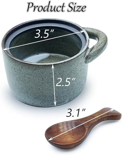 Ceramic Salt Cellar With Lid & Spoon,8oz Salt Container For Countertop,Sugar Bowl,Spice Jar(Gray)