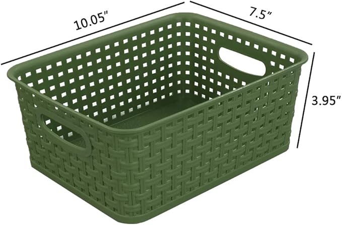 Sandmovie Plastic Weave Storage Baskets for Kitchen Bathroom, Green, 6 Packs