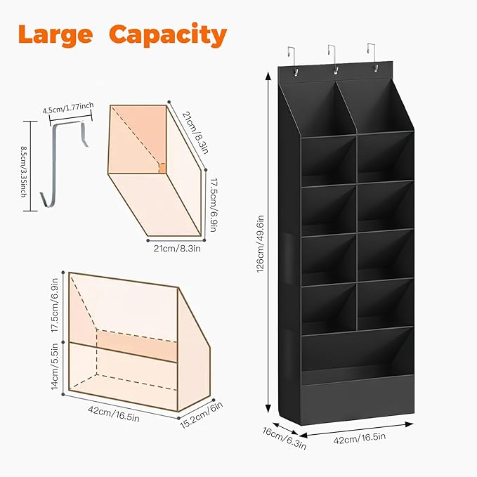 over the Door Shoe Organizer, Hanging Shoe Organizer with 15 Large Deep Pockets, Narrow Shoe Rack for Door Hanging Boots Storage, Dorm Room Essentials, Black, 11 Grid