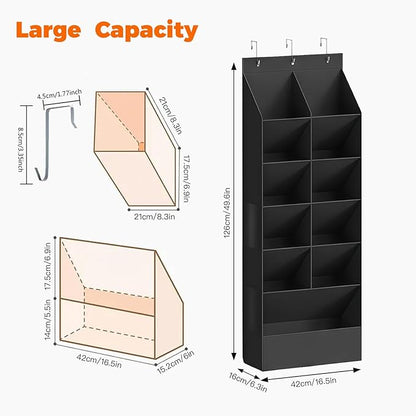 over the Door Shoe Organizer, Hanging Shoe Organizer with 15 Large Deep Pockets, Narrow Shoe Rack for Door Hanging Boots Storage, Dorm Room Essentials, Black, 11 Grid