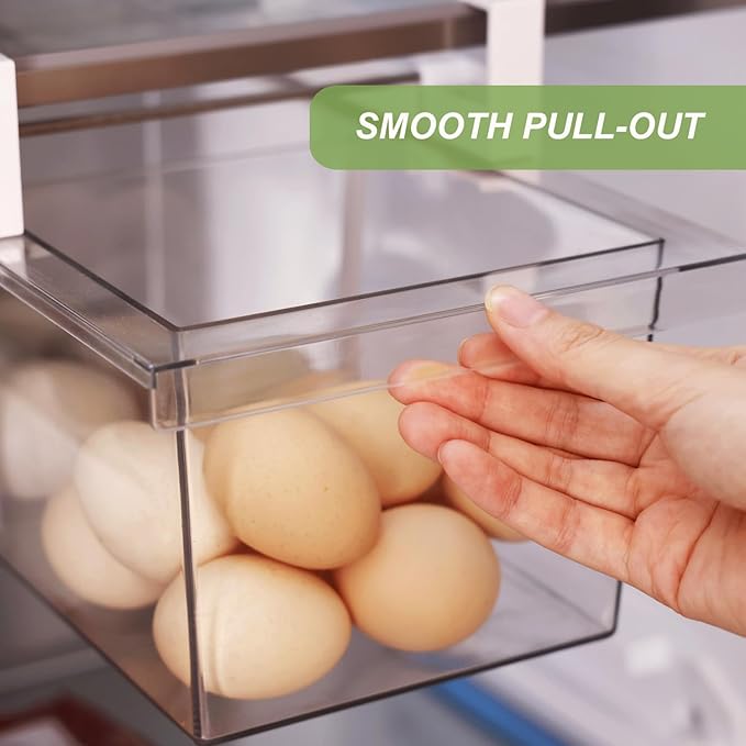 Yatmung 2 Pack Extra-Large Deli Drawer Organizer for Refrigerator Pull Out - Fridge Drawer Organizer and Storage Containers - Meat, Cheese, Produce, Sliding - Fridge Organization Bin