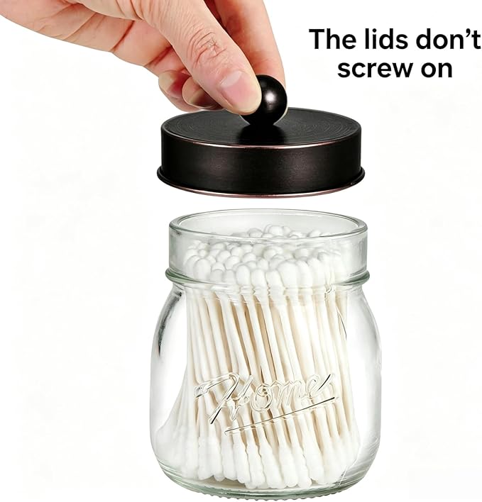 SheeChung Bathroom Decor, Bathroom Organizers and Storage, Qtip Holder, Vanity Decor, Cute Mason Jars for Cotton Swabs, Balls, Cotton Pads, Floss Picks (Oil Rubbed Bronze, 3 Pack)