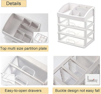 Makeup Organizer with 3 Drawers Plastic Storage for Vanity Cosmetic Display Cases Large Capacity Bathroom Countertop Plastic Storage for Skin Care Products(Arc Type)
