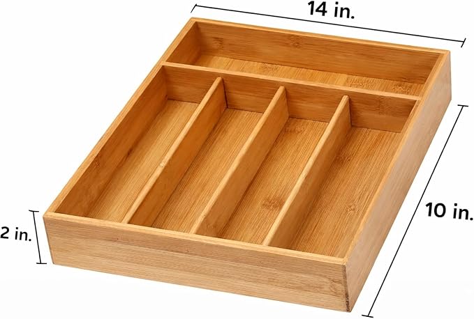 YBM HOME Bamboo Cutlery Tray Flatware Silverware Drawer Organizer with 5 Compartments, 338