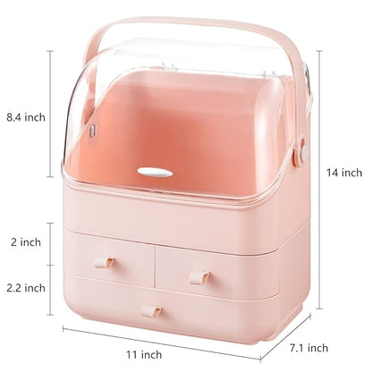 HBlife Makeup Organizer, Waterproof & Dustproof Cosmetic Storage, Fully Open Lid Makeup Display Box, Skincare Organizer for Bathroom Countertop Vanity, Pink