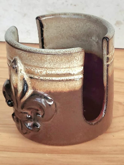 Fleur De Lis Sponge Holder for Sink White French Country Farmhouse Decor Compact Handmade Drain Rack (Cream/Rust)