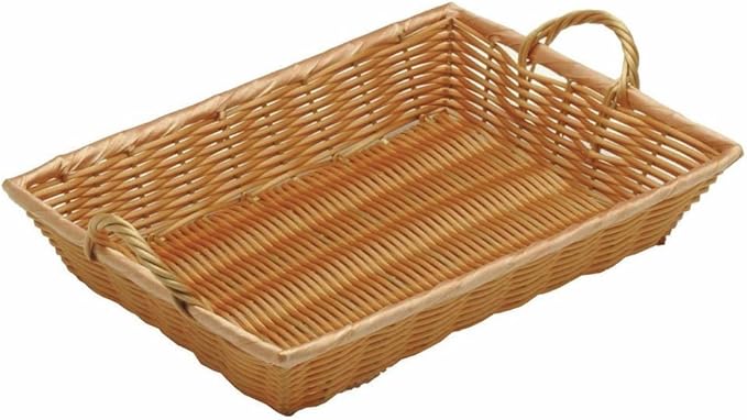 HUBERT Natural Color Wicker Basket Rectangular with Handles - 14"L x 10"W x 2 1/2"H