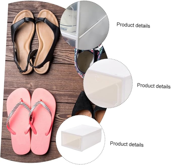 6pcs Large Capacity Shoe Storage Boxes with Flip-top Compartments Thickened Plastic Shoe Organizer for Closet and Home Storage in Pearl White