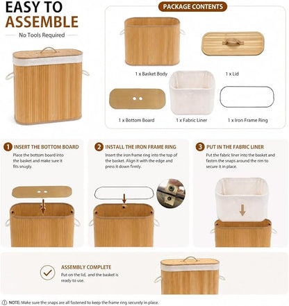 Large Bamboo Toilet Paper Basket with Lid, Holds 12 Mega Rolls, Eco-Friendly Bamboo Toilet Paper Holder, Easy to Install, Bathroom & Kitchen Storage Organizer