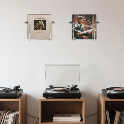 2 Pcs Vinyl Wall Mount Holder, Metal Vinyl Record Wall Mount Shelf, Matte Black Floating LP Display Rack, Minimalist Steel Album Holder, Storage for LPs & Album Covers silver
