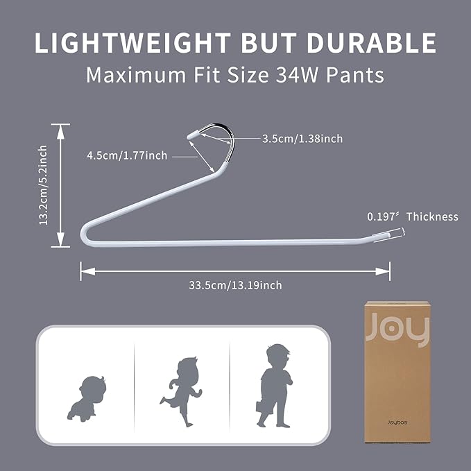 JOYBOS Jean Hangers for Closet 10 Pack - Space Saving Hanger for Pants - Non Slip Open End Stainless Steel Clothes Rack