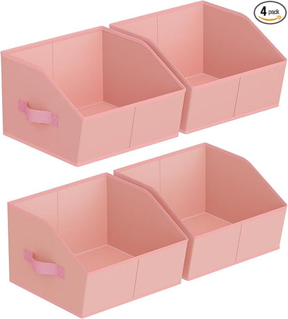 Homsorout Storage Bins for Shelves - Small Trapezoid Closet Shelf Organizer, Fabric Organization Bins with Handles, Storage Baskets for Clothes, Towel, Purse, 4 Pack, Pink