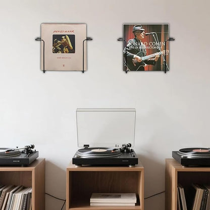 2 Pcs Vinyl Wall Mount Holder, Metal Vinyl Record Wall Mount Shelf, Matte Black Floating LP Display Rack, Minimalist Steel Album Holder, Wall Mounted Storage for LPs & Album Covers Black