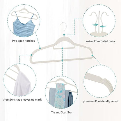 30 Pack White Velvet Hangers, Ultra Slim Non-Slip Felt Coat Suit Hangers with Space Saving 360° Swivel Hook, Modern Clean Look for Closet Organization