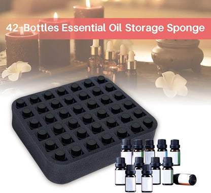 Essential oils Organizer Holder Foam Pad with Slots, Holds 42 bottles of 10ml、15ml Bottles, Removable Dividers，Black