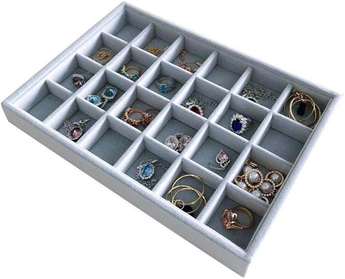 Multi Function Practical Drawer Organizer Jewelry Show Tray Home Store Premium Grade Gray Velvet Stackable Organizer Closet Storage Removable 24-Grid Jewelery Collection Drawer Divider Inserts