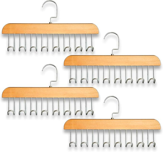 Belt Hanger 4Pcs Belt Hanger with 32 Hooks Bra Hangers for Closet,Space-Saving Wooden Closet Hanger Organizer for Ties, Scarves, Bras,Tank, Tops (Wood)