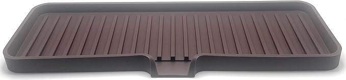 Silicone Soap Dish Tray and Sponge Holder with Drain Chute, Rectangular, Kitchen and Bathroom Sink Organizer (Dark Chocolate, 12"x4")