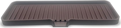 Silicone Soap Dish Tray and Sponge Holder with Drain Chute, Rectangular, Kitchen and Bathroom Sink Organizer (Dark Chocolate, 12"x4")