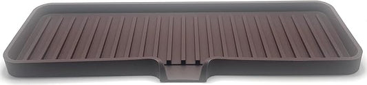 Silicone Soap Dish Tray and Sponge Holder with Drain Chute, Rectangular, Kitchen and Bathroom Sink Organizer (Dark Chocolate, 12"x4")