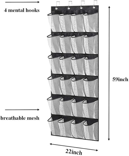 Hanging Organizer Over The Door Shoe Rack for Closet Door Storage Breathable Mesh Shoe Holder Hanger for Men 2 Pack, (Black+White)