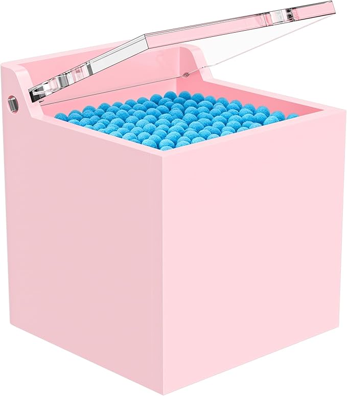 Qtip Holder Dispenser for Cotton Swabs, Balls, Pads, Floss Picks, Lightpink Acrylic Container with Lid Apothecary Jar Bathroom Accessories Canister Vanity Storage Organizer