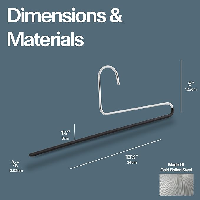 Mawa by Reston Lloyd Reverse Hook Trouser Series Non-Slip Space-Saving Clothes Hanger with Single Rod for Pants, Style KH/35U, 1-Each, Black