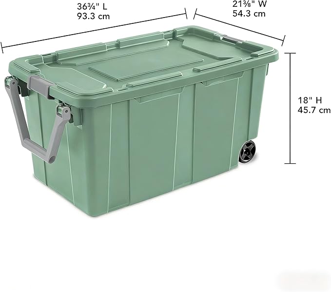 40-gallon plastic storage boxes with snap-on lids and handles, light green, 2-pack