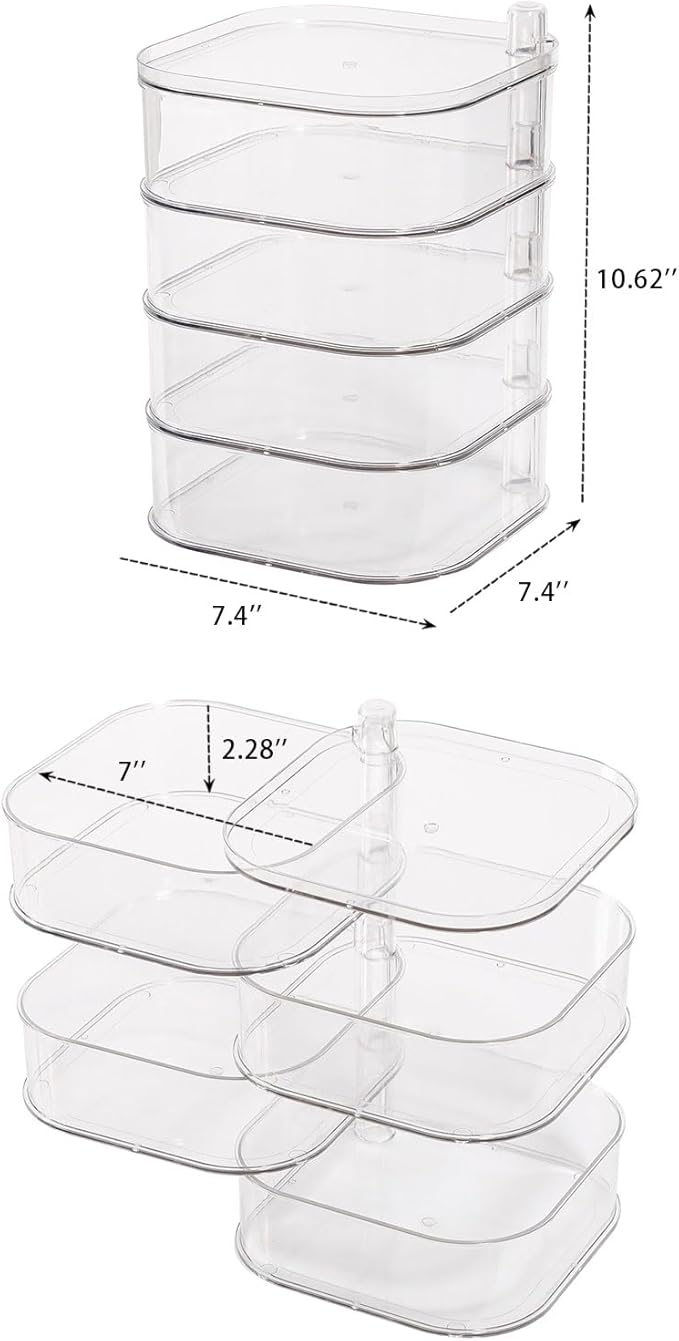 FABROK 4-Layer Girls Hair Tie Organizer, Rotating Hair Accessories Storage Holder for Vanity and Bathroom, Clear Plastic Container for Women Makeup Tools, Skincare Products