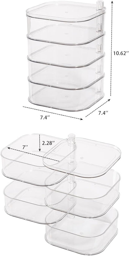 FABROK 4-Layer Girls Hair Tie Organizer, Rotating Hair Accessories Storage Holder for Vanity and Bathroom, Clear Plastic Container for Women Makeup Tools, Skincare Products